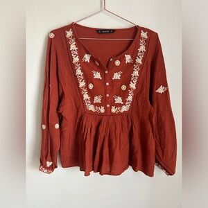 Zara Boho Embroidered Blouse